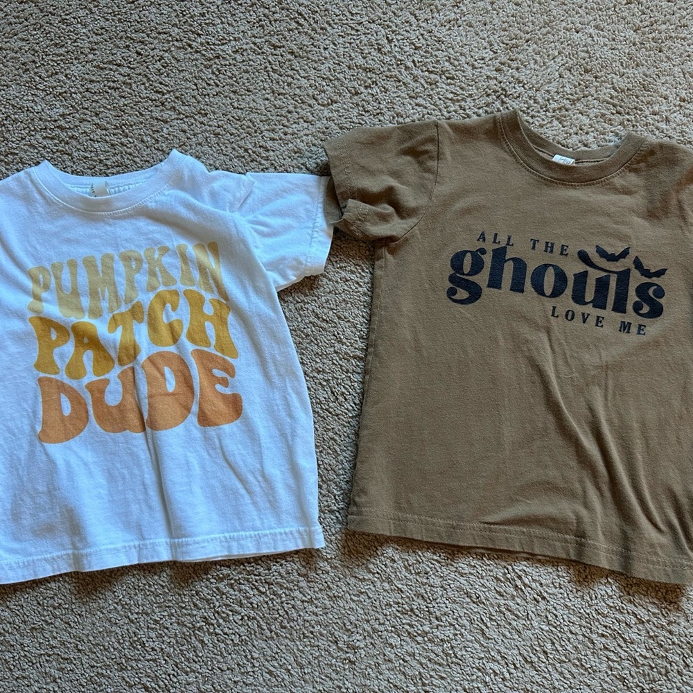 Pumpkin Patch Dude and Ghouls Love Me Kids Tees - White and Brown